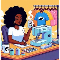 an illustration of a woman working at a sewing machine